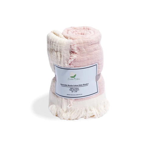 Reversible Muslin 100% Cotton Baby Blanket – Lightweight Breathable Swaddle Wrap | Made in USA Carolina Cottons  Throw Blankets 20.00 Pink