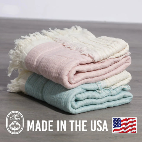 Reversible Muslin 100% Cotton Baby Blanket – Lightweight Breathable Swaddle Wrap | Made in USA Carolina Cottons  Throw Blankets