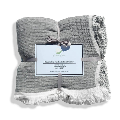 Reversible Muslin 100% Cotton Coverlet | 80x102 Inch – Lightweight Breathable Quilt Blanket | Made in USA Carolina Cottons  Throw Blankets 90.00 Grey Ivory