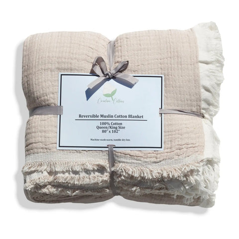 Reversible Muslin 100% Cotton Coverlet | 80x102 Inch – Lightweight Breathable Quilt Blanket | Made in USA Carolina Cottons  Throw Blankets 90.00 Coffee/Ivory