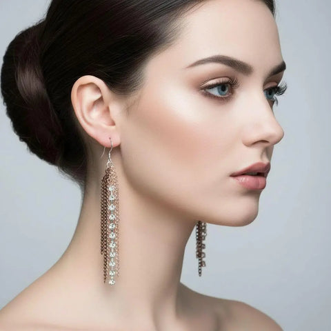 Rhinestone Crystal Chain Fringe Earrings Alexa Martha Designs  Earrings