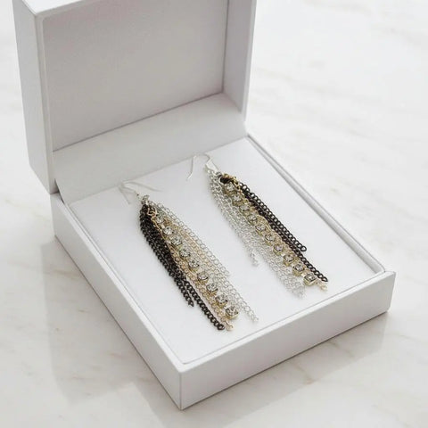 Rhinestone Crystal Chain Fringe Earrings Alexa Martha Designs  Earrings