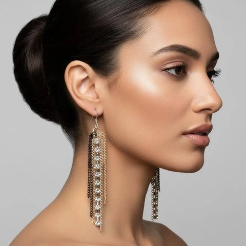 Rhinestone Crystal Chain Fringe Earrings Alexa Martha Designs  Earrings