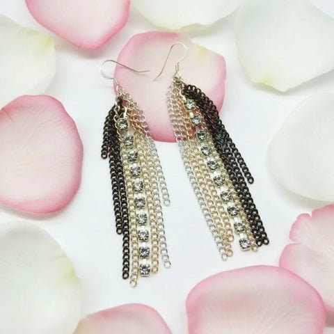 Rhinestone Crystal Chain Fringe Earrings Alexa Martha Designs  Earrings