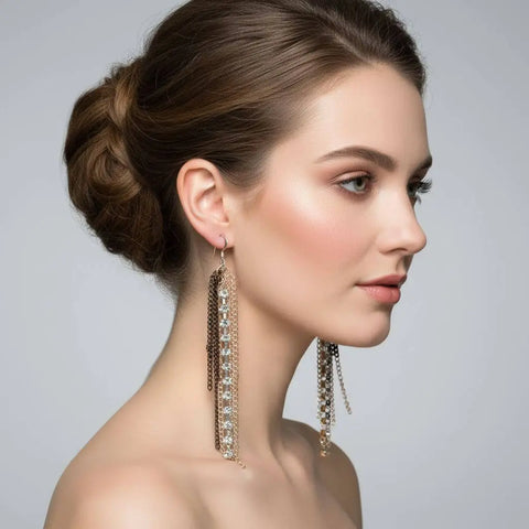 Rhinestone Crystal Chain Fringe Earrings Alexa Martha Designs  Earrings