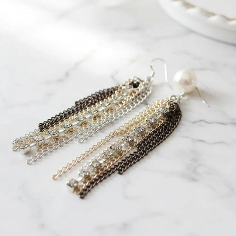 Rhinestone Crystal Chain Fringe Earrings Alexa Martha Designs  Earrings