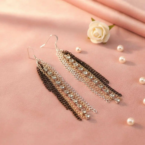 Rhinestone Crystal Chain Fringe Earrings Alexa Martha Designs  Earrings