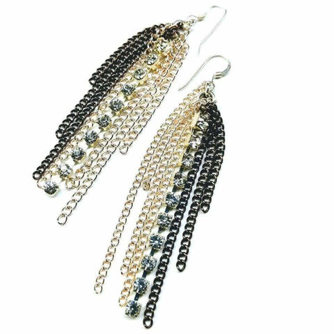 Rhinestone Crystal Chain Fringe Earrings Alexa Martha Designs  Earrings