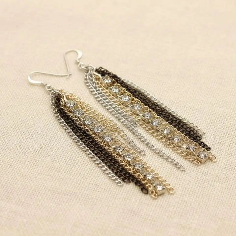 Rhinestone Crystal Chain Fringe Earrings Alexa Martha Designs  Earrings