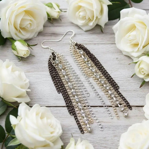 Rhinestone Crystal Chain Fringe Earrings Alexa Martha Designs  Earrings
