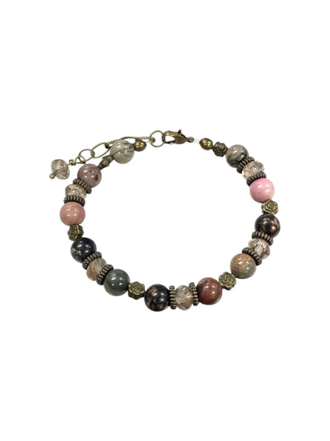 Rhodonite and Bronze Flower Bracelet With Crystal Accents Michelle Marie Boutique  Bracelets
