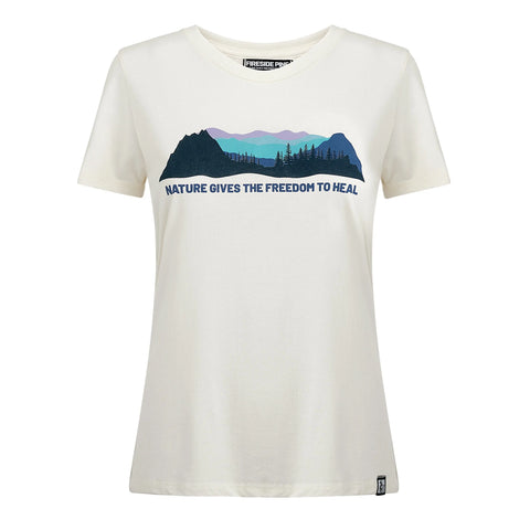 Rocky Mountain Graphic Cotton T-Shirt – Casual Wear – Made in USA Fireside Pine  Women's Shirt