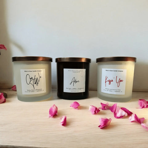 Romantic Scented Candle Set Trio – Hand-Poured Soy Wax 8.5oz Each | Made in USA Luxury Home Fragrance Wick and Glow Candle Company™  Candles