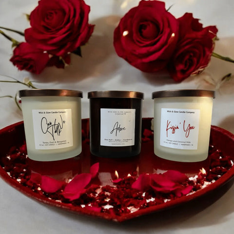 Romantic Scented Candle Set Trio – Hand-Poured Soy Wax 8.5oz Each | Made in USA Luxury Home Fragrance Wick and Glow Candle Company™  Candles
