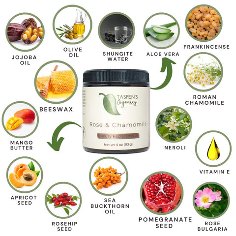 Rose And Chamomile Luxury Facial Cream – Nut-Free Skincare 1.7 Oz | Made in USA Taspen's Organics  Facial Care