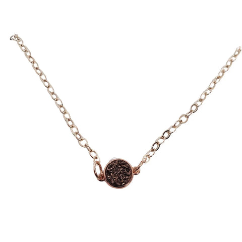 Rose Gold Druzy Pendant Necklace – Minimalist Adjustable 18 Inch Chain | Handmade Jewelry Made in USA Michelle Marie Boutique  Necklace