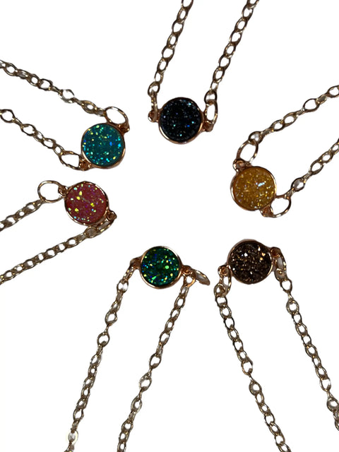 Rose Gold Druzy Pendant Necklace – Minimalist Adjustable 18 Inch Chain | Handmade Jewelry Made in USA Michelle Marie Boutique  Necklace