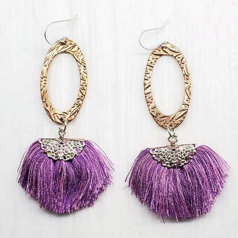 Rose Gold Filigree Tassel Earrings 3.5 Inch Copper Embossed Oval Design – Montana Artisan Jewelry | Made in USA Alexa Martha Designs  Earrings