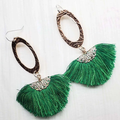 Rose Gold Filigree Tassel Earrings 3.5 Inch Copper Embossed Oval Design – Montana Artisan Jewelry | Made in USA Alexa Martha Designs  Earrings