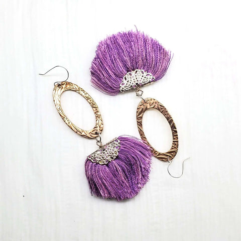 Rose Gold Filigree Tassel Earrings 3.5 Inch Copper Embossed Oval Design – Montana Artisan Jewelry | Made in USA Alexa Martha Designs  Earrings