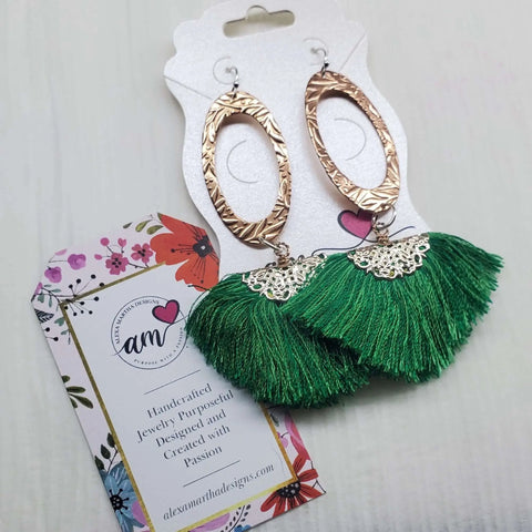 Rose Gold Filigree Tassel Earrings 3.5 Inch Copper Embossed Oval Design – Montana Artisan Jewelry | Made in USA Alexa Martha Designs  Earrings