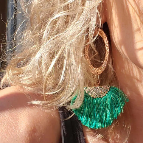Rose Gold Filigree Tassel Earrings 3.5 Inch Copper Embossed Oval Design – Montana Artisan Jewelry | Made in USA Alexa Martha Designs  Earrings