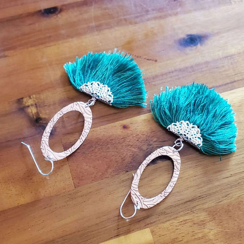 Rose Gold Filigree Tassel Earrings 3.5 Inch Copper Embossed Oval Design – Montana Artisan Jewelry | Made in USA Alexa Martha Designs  Earrings