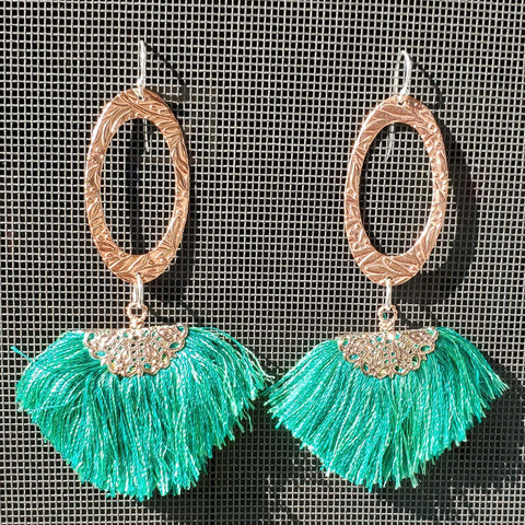 Rose Gold Filigree Tassel Earrings 3.5 Inch Copper Embossed Oval Design – Montana Artisan Jewelry | Made in USA Alexa Martha Designs  Earrings