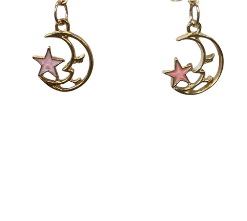 Rose Gold Moon And Light Teal Star Dangle Earrings – Lightweight Celestial Jewelry | Made In USA Michelle Marie Boutique  Earring