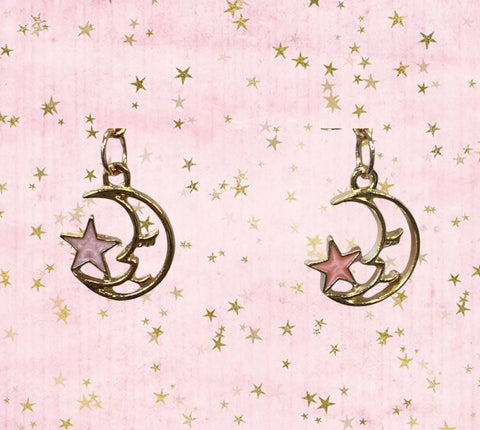 Rose Gold Moon And Light Teal Star Dangle Earrings – Lightweight Celestial Jewelry | Made In USA Michelle Marie Boutique  Earring