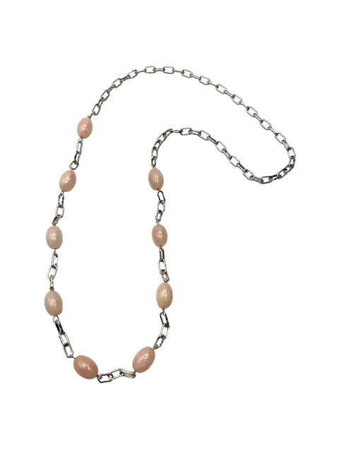 Rose Quartz Beaded Necklace – Long Silver Chain Jewelry | Handcrafted in USA by Michelle Marie Boutique Michelle Marie Boutique  Necklace