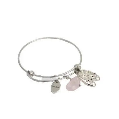 Rose Quartz Gemstone Silver Bangle Bracelet With Ballet Slipper Charm – Stainless Steel | Made in USA Michelle Marie Boutique  Bracelet