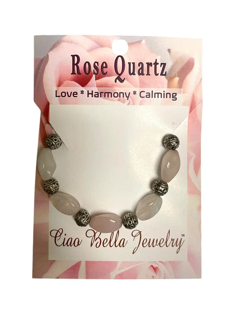 Rose Quartz Heart Chakra Stretch Bracelet – Polished Stone Healing Jewelry | Made in USA Jewelry Michelle Marie Boutique  Bracelet