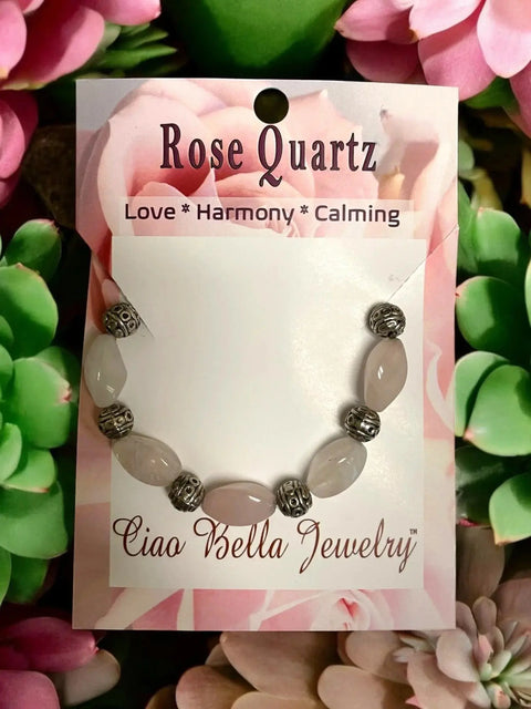 Rose Quartz Heart Chakra Stretch Bracelet – Polished Stone Healing Jewelry | Made in USA Jewelry Michelle Marie Boutique  Bracelet