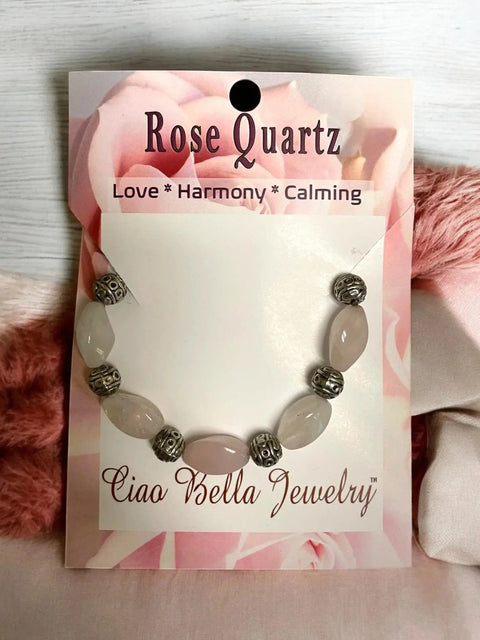 Rose Quartz Heart Chakra Stretch Bracelet – Polished Stone Healing Jewelry | Made in USA Jewelry Michelle Marie Boutique  Bracelet