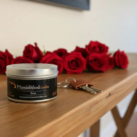 Rose Scented Soy Wax Candle Tin 7oz – Long Lasting 35 Hour Burn | Handcrafted in USA MorninWood Candles  Candles