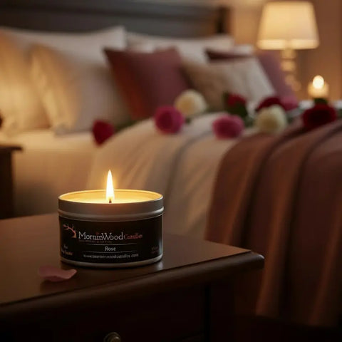 Rose Scented Soy Wax Candle Tin 7oz – Long Lasting 35 Hour Burn | Handcrafted in USA MorninWood Candles  Candles