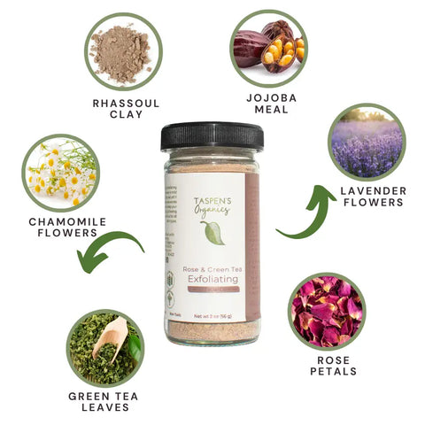 Rose and Green Tea Organic Exfoliating Facial Cleanser – 2 oz – Made in USA Taspen's Organics  Facial Care