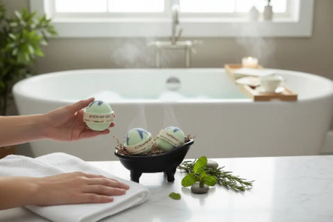 Rosemary Mint Scented Bath Bomb 2 Inch Diameter – Handmade Skin Nourishing Bath Additive | Made in USA Bath Bums  bath bomb