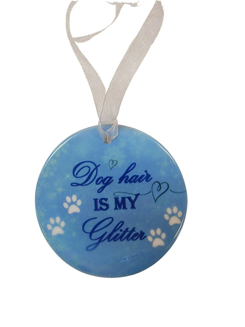 Round Ceramic Pet Lover Ornament – Dog or Cat Hair Glitter Design | Made in USA Holiday Decor Michelle Marie Boutique  Ornament