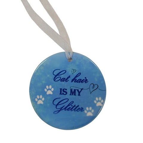 Round Ceramic Pet Lover Ornament – Dog or Cat Hair Glitter Design | Made in USA Holiday Decor Michelle Marie Boutique  Ornament