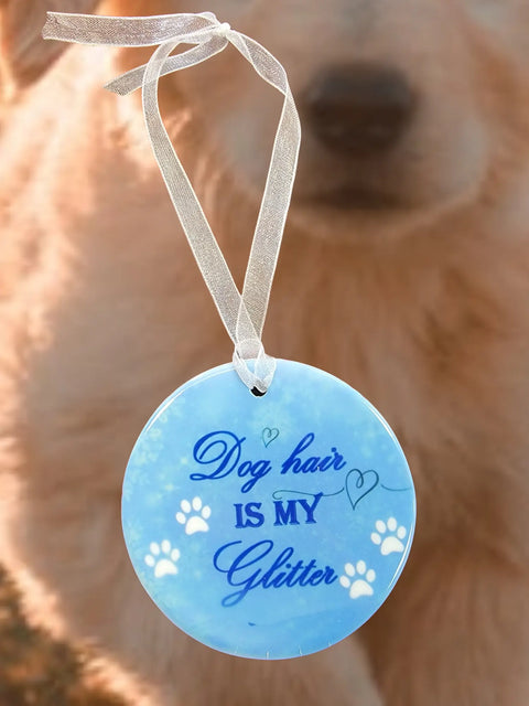 Round Ceramic Pet Lover Ornament – Dog or Cat Hair Glitter Design | Made in USA Holiday Decor Michelle Marie Boutique  Ornament