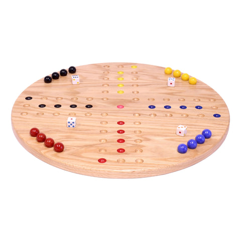 Round Red Oak Aggravation Game Board Set 18 Inch – Handcrafted Family Marble Game | Made in USA Amish Toy Box  Game
