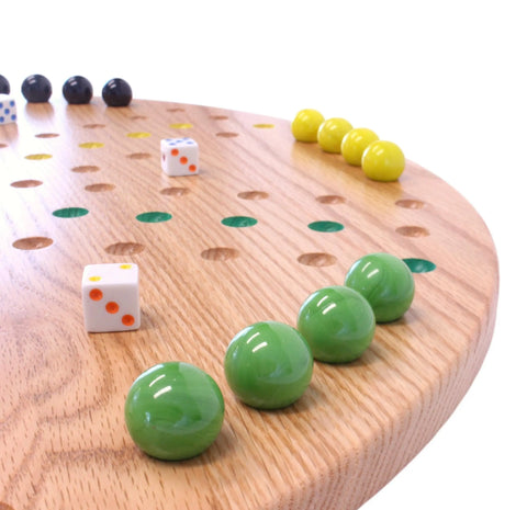 Round Red Oak Aggravation Game Board Set 18 Inch – Handcrafted Family Marble Game | Made in USA Amish Toy Box  Game