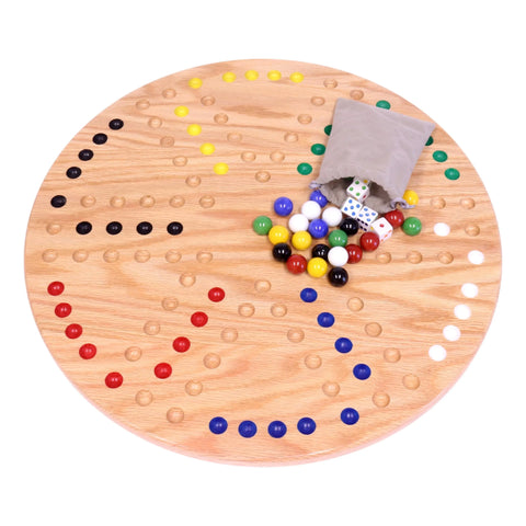Round Red Oak Aggravation Game Board Set 18 Inch – Handcrafted Family Marble Game | Made in USA Amish Toy Box  Game