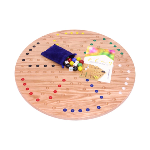 Round Red Oak Aggravation Game Board Set 18 Inch – Handcrafted Family Marble Game | Made in USA Amish Toy Box  Game