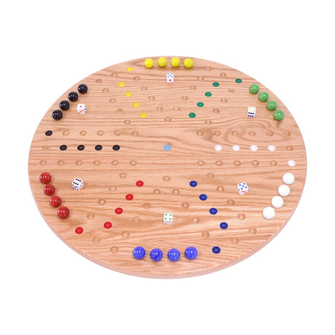 Round Red Oak Aggravation Game Board Set 18 Inch – Handcrafted Family Marble Game | Made in USA Amish Toy Box  Game