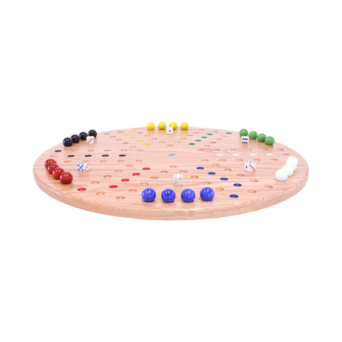 Round Red Oak Aggravation Game Board Set 18 Inch – Handcrafted Family Marble Game | Made in USA Amish Toy Box  Game