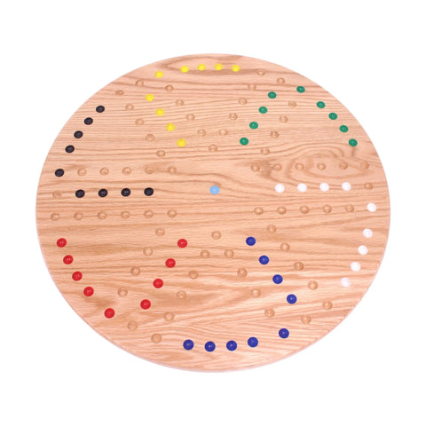 Round Red Oak Aggravation Game Board Set 18 Inch – Handcrafted Family Marble Game | Made in USA Amish Toy Box  Game