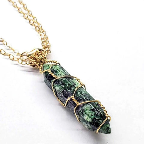 Ruby in Zoisite Double-Terminated Crystal Necklace – Gold Wire Wrap Pendant | Handmade in USA Alexa Martha Designs  Necklace